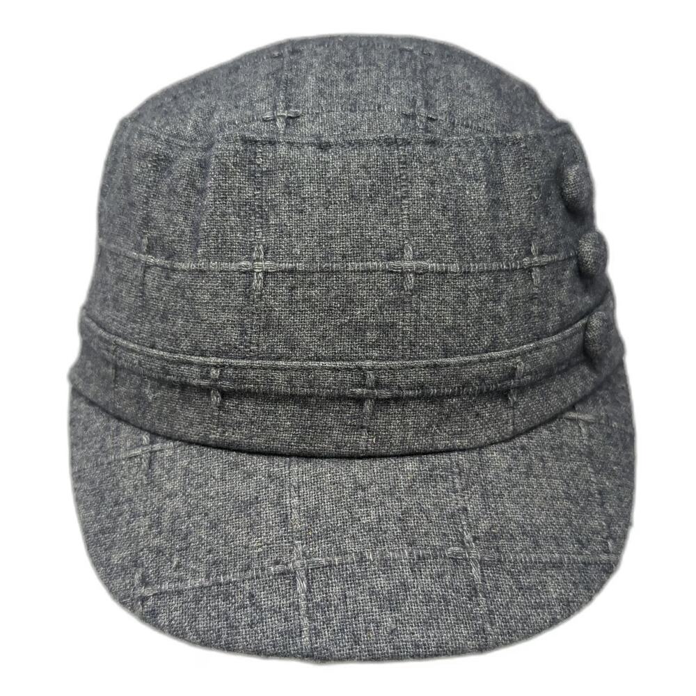 Payless Army Cap Gray One Size Wool Blend Button Cross Stitch Textured Hat